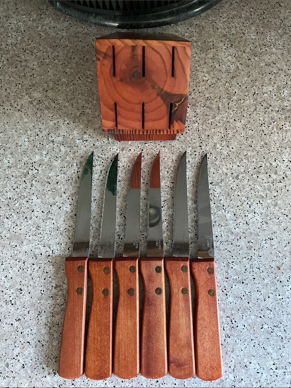 Vintage Complete All-Original Knife Set in Wooden Block